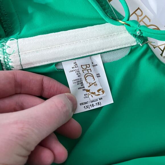 Becca Etc Color Code Flounce Tankini top verde green - 1X - Picture 11 of 11
